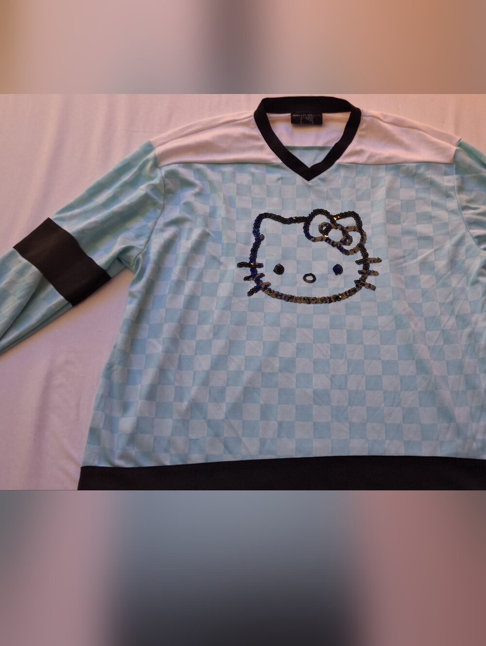 Forever 21 Mint and Black Sequin Hello Kitty Long Sleeve Shirt